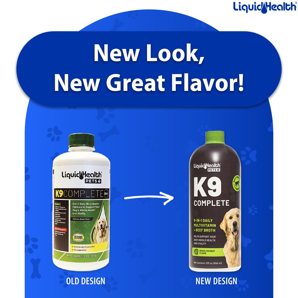 LIQUIDHEALTH Pets K9 Complete 8-in-1 Liquid Multivitamin for Adult Senior Dogs & Puppies, All in One Complete Formula Canine Vitamins for Skin & Coat, Joint Health, Immune Support - USA Made (32 oz)
