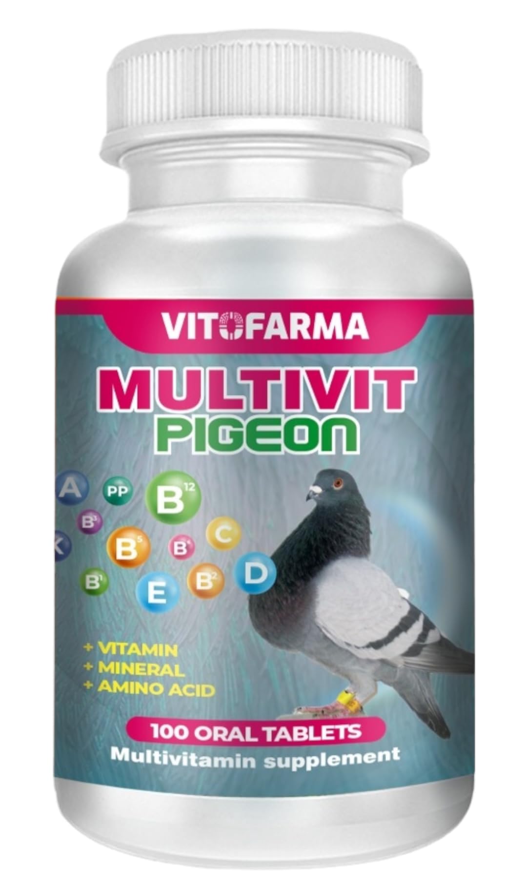 VITOFARMA MULTIVIT Pigeon para palomas 100 Tabs Vitamins Minerals Aminoacids for Racing Pigeons Show Pigeons Rollers Supplement for Birds