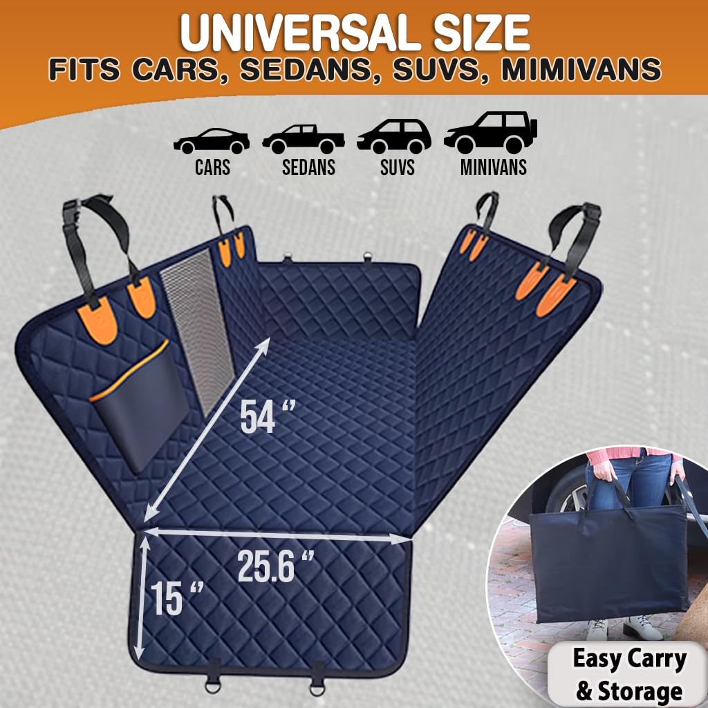Back Seat Extender for Dogs – Hard Bottom Car Seat Cover for Dogs, Waterproof Rear Seat Protector with Mesh Window & Side Flaps, Fits Cars, SUVs, Trucks, Extra Space & Comfort