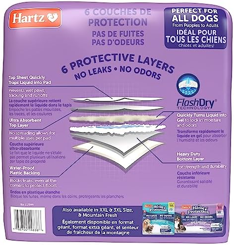 Hartz Home Protection Lavender Scented Dog Pads, 50 count, Super Absorbent & Won't Leak, Odor Eliminating
