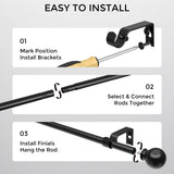 JRZOO Curtain Rod for Windows 18-45 Inch, Black 5/8 Inch Small Window Treatment Rods, Short Adjustable Splicing Drapery pole, Matte Black