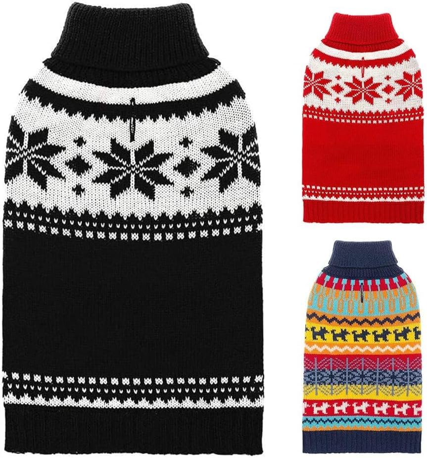 Mihachi Dog Sweater - Winter Coat Apparel Clothes with Colorful Stripes for Cold Weather, Black ML