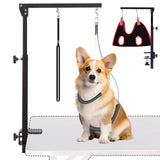 AGESISI Dog Grooming Arm with Clamp, Heavy Duty Pet Grooming Table Arm with Grooming Hammock, Loop Noose & Two No-Sit Haunch Holder, 36" Height Adjustable for Medium & Small Pets, Black