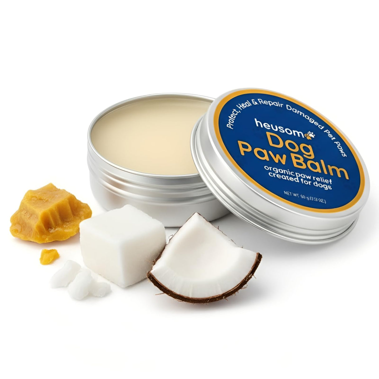 Heusom Silent Groom Pro Organic Pet Paw & Nose Balm | Natural Moisturizer for Dogs & Cats - Paws, Pads, Nose & Elbow | Lick Safe Cream with Coconut Oil & Beeswax | Anti-Dry Skin Relief & Protector