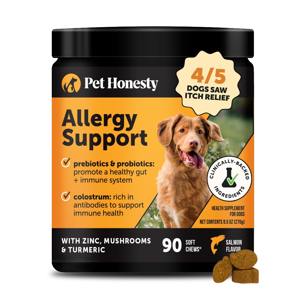 Pet Honesty Dog Allergy & Itch Relief - Advanced Itch Supplement with Probiotics for Dogs - Immune Support & Skin Relief for Seasonal Allergies - Natural Itchy Skin & Paw Relief - (Salmon, 90 Ct)