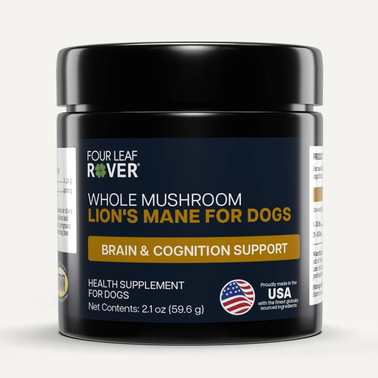 FOUR LEAF ROVER - Lion's Mane Mushrooms for Dogs - Supports Healthy Brains and Nervous Systems in Dogs of All Ages - Organic Whole Mushrooms - 3rd Party Tested - 60 Day Large Dog Supply