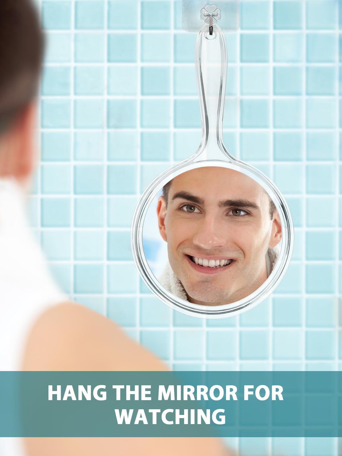Hand Mirror, Double-Sided 1X/5X Magnifying Mirror with Handle, Acrylic, 8.3" L x 4.5" W, Clear, Pack of 1
