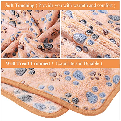 Tatuo 4 Pcs Dog Blanket for Pet Cat Blankets Indoor Puppy Teething Stuff Toys Paw Print Fleece Soft Blanket Sleep Mat for Guinea Pig Cage(White, Coffee, Pink, Purple,Medium(30 x 20.5 Inch),Square)