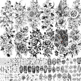 67 Sheets Black Realistic Rose Flower Temporary Tattoos For Women Girls Arm Thigh, Peony Moon Tiger Floral Temp Sleeve Tattoo Sticker Adult, Waterproof Fake Tatoos That Look Real And Last Long