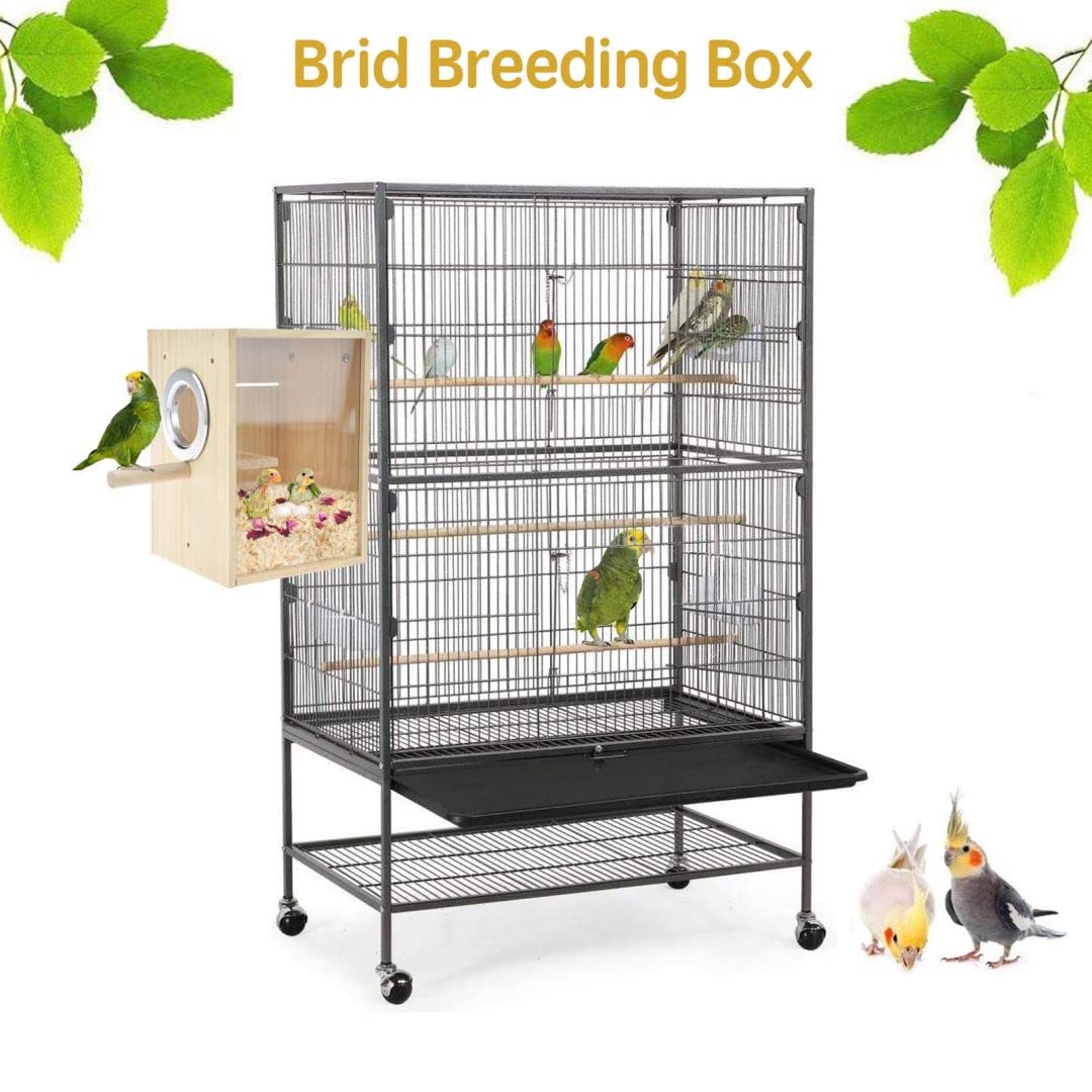 CooShou Bird Nest Box Parakeet Breeding Nest Box Bird Nest House Wooden Acrylic Transparent Breeding Box for Finch Lovebirds Cockatiel Budgie Conure Parrot