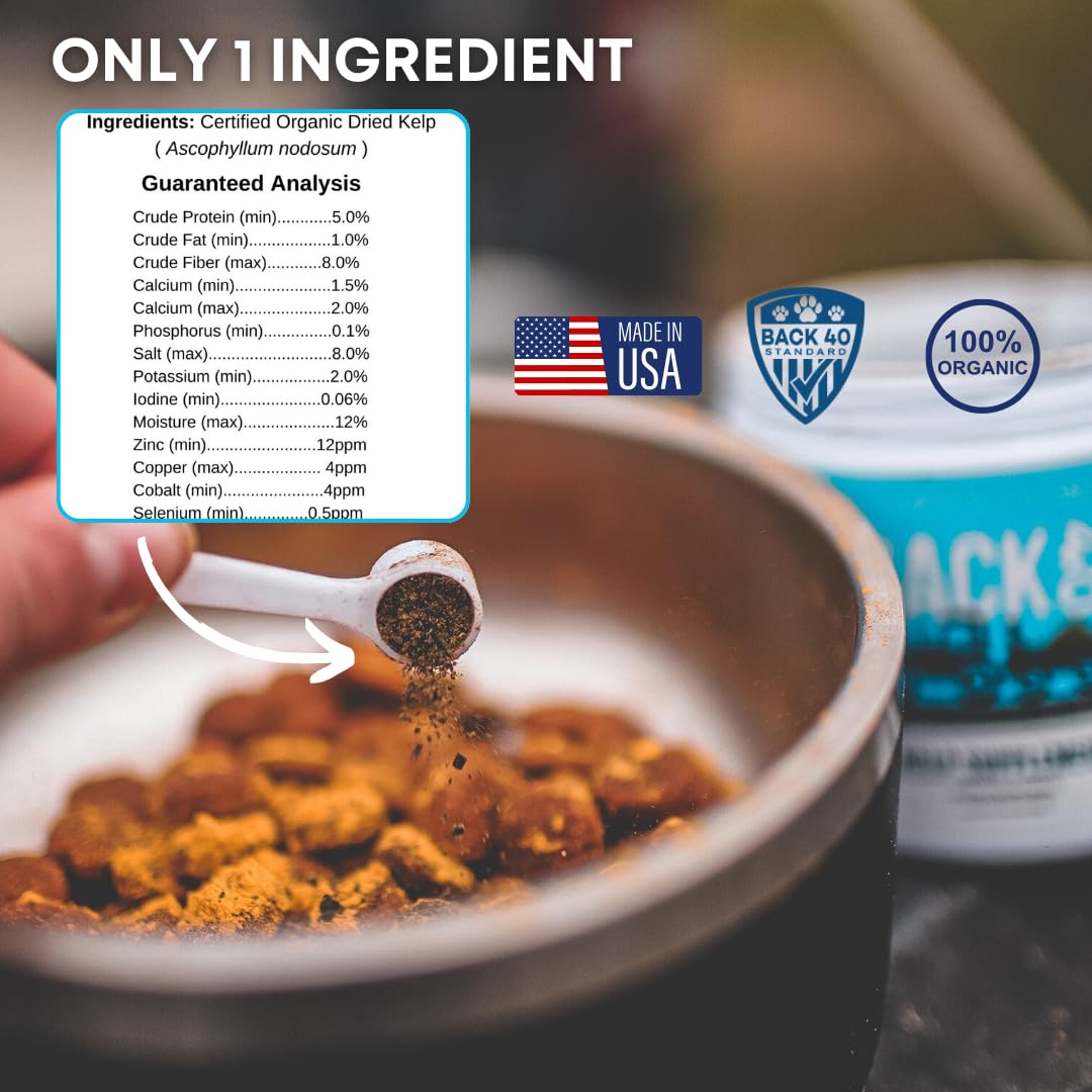 Organic Kelp Powder for Dogs, Dried Sea Kelp Supplement for Thyroid Function, Dental Health, Immune Support, Digestion, Skin & Coat - Iodine Rich - Multivitamin for Cats & Dogs 16oz - Made in USA