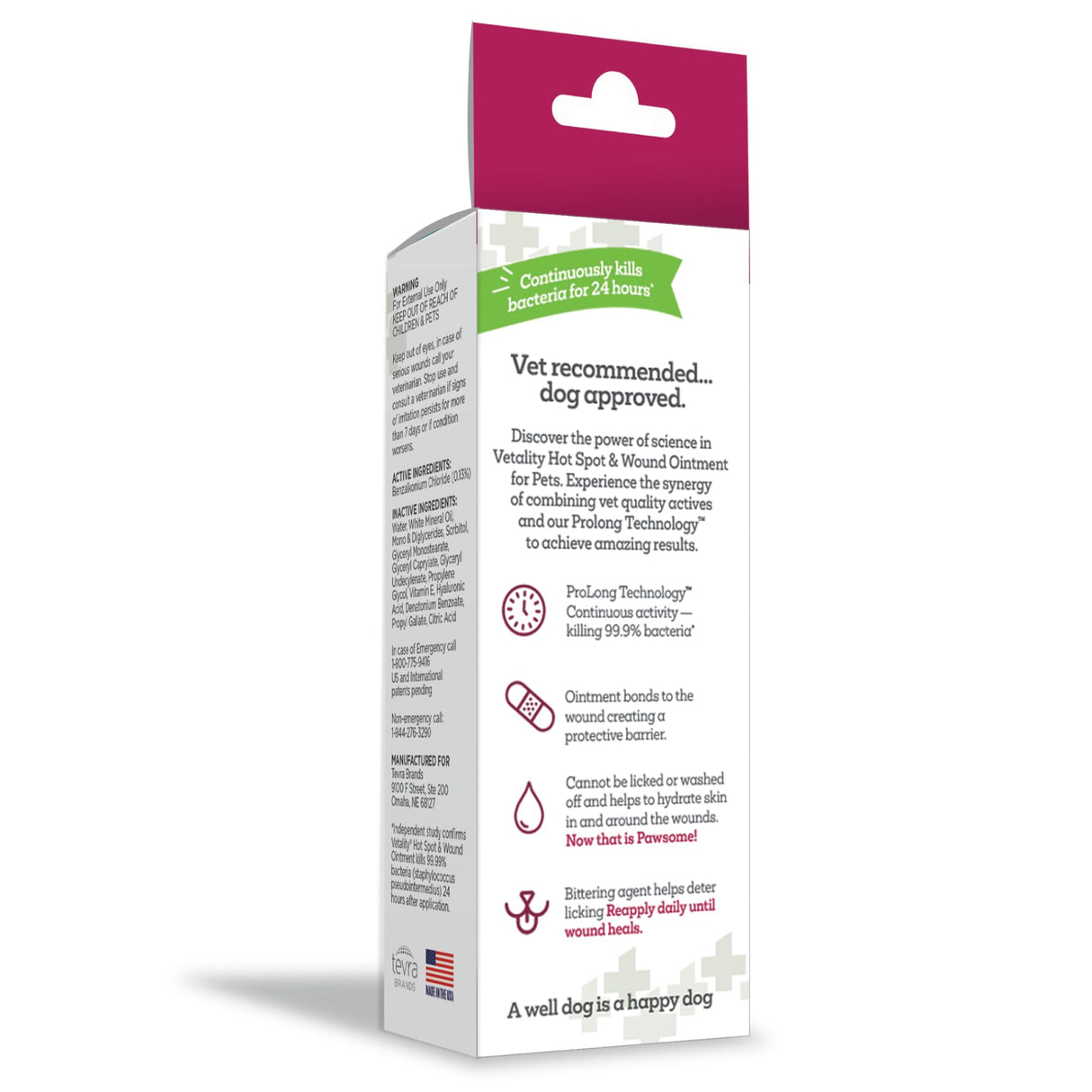 Vetality Medicated Hot Spot and Wound Ointment for Pets, Itch Relief for Dog Sores and Irritations, 2.5 oz