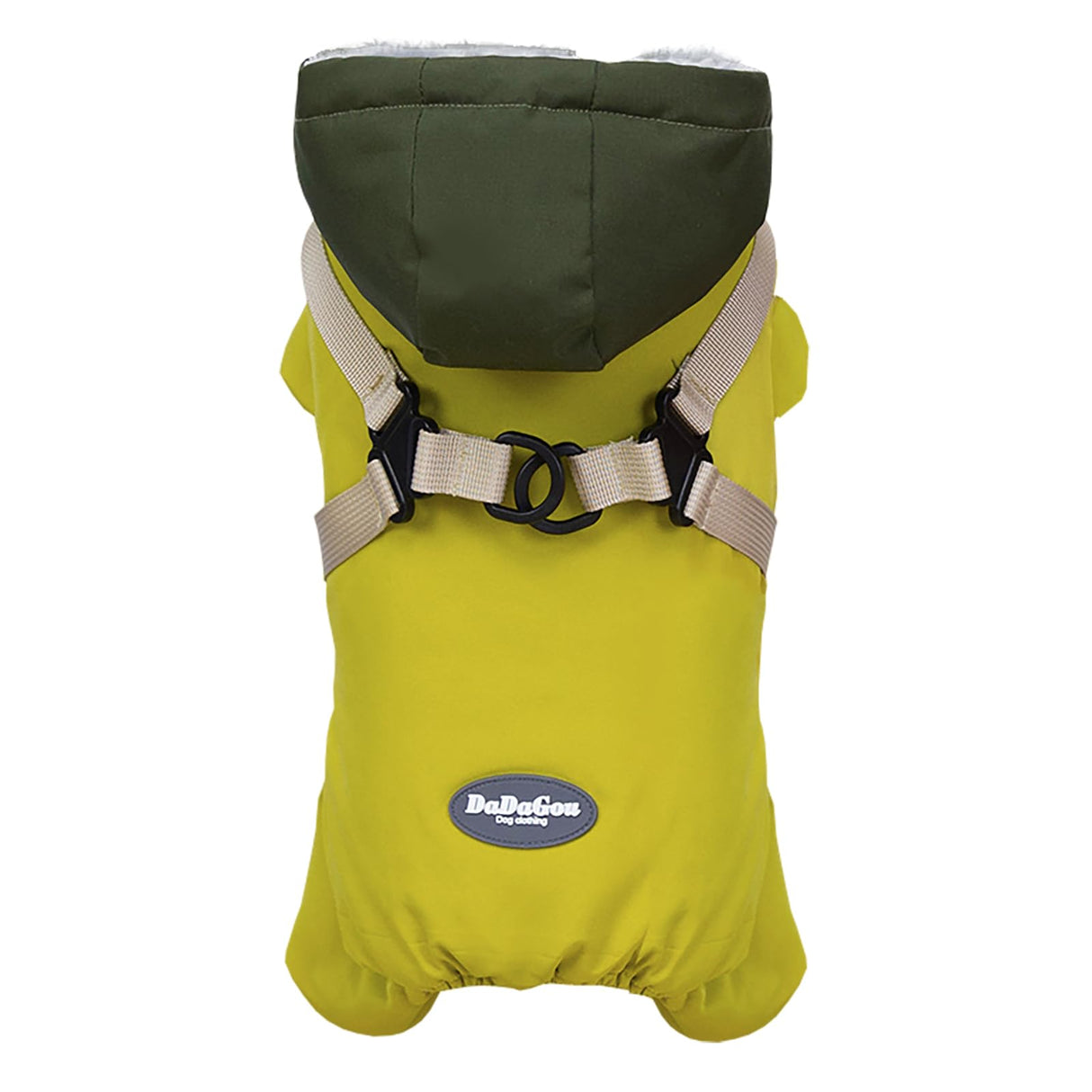 Izefia Dog Coat Pet Apparel Jumpsuit Windproof Cold Weather Coats 4 Legs Jacket Harness Chest Strap Warm Winter Thick Clothes Waterproof Snow Proof Cotton Coat for Small Dog Medium Cat Yellow M