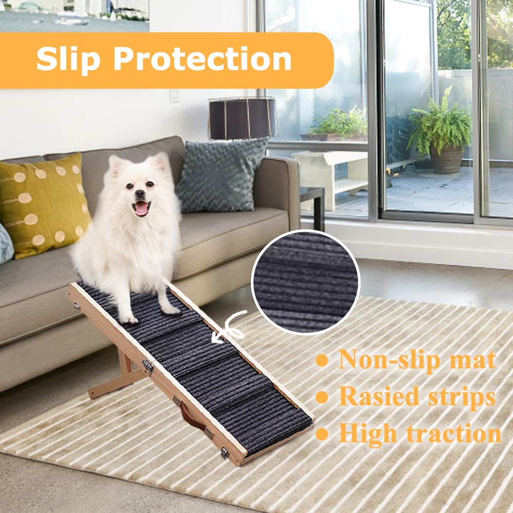 Aitakatta Adjustable Dog Ramp, Portable Folding Pet Ramp, 32" Long Wooden Pet Ramp for Bed with Non-Slip Traction Mat for Small Dogs, Dog Climbing Ladder for Sofa, Bed, Couch,Car(LGPT1,Gray)