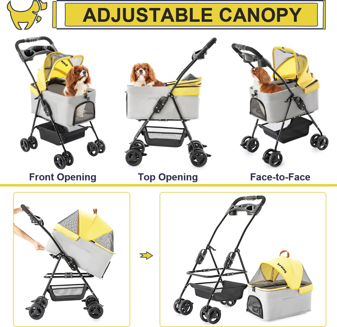 LPOTIUS 3-in-1 Pet Stroller for Small Dogs and Cats, Folding Lightweight Dog Stroller with Detachable Carrier Portable Cat Puppy Jogging Stroller with Cup Holder and Storage Basket, 4 Wheels