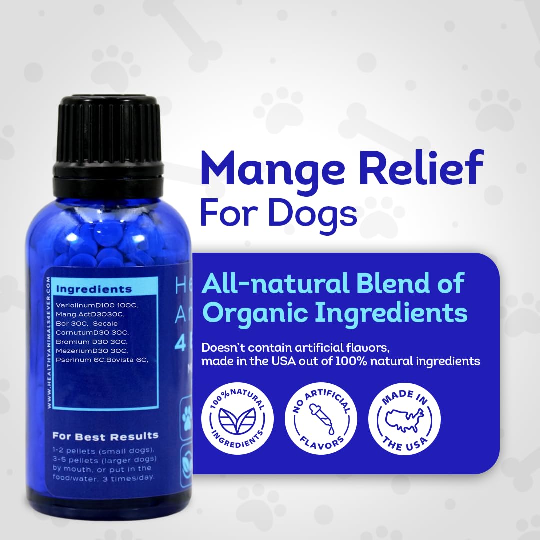 HA4E - Mange Relief for Dogs - Treatment for Itchiness, Scabs, & Hair Loss Caused by Mites - All-Natural, Homeopathic, Non-GMO, Organic, Gluten, Preservative & Chemical Free - 300 Tablets