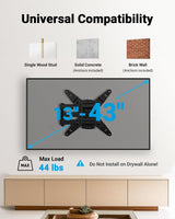 Full Motion TV Wall Mount for Echo Show 21/15 and 13-43 Inch Flat Curved Screen TVs & Monitors, Max VESA 200x200mm up to 44lbs, TV Mount Wall Bracket with Rotation Swivel Tilt Extension