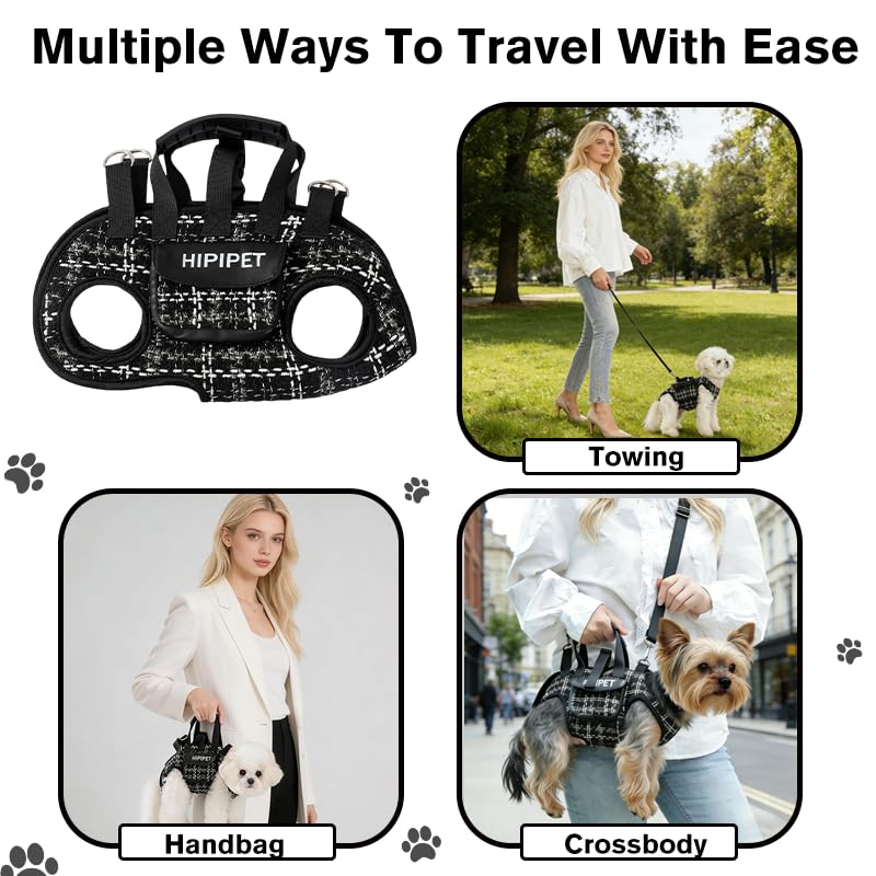 Dog Lift Harness Dog Carrier Adjustable Breathable Vest Straps for Small Medium Pet Treat Bag Fashion Outdoor Hiking (Black XL 19-25lb)