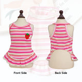 2PCS Charming Striped Dog Dress with Strawberry Patch & Lace Trim, Soft Elastic Cotton Clothes in Pink & Green, Perfect Outfit for Small Dogs, Puppies & Cats(2PCS A,XL)