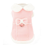 SMALLLEE_LUCKY_STORE Fleece Dog Coat for Small Dog Pet Harness Jacket with Bow and D-Ring, Soft Vest Fall Winter Clothes with Fuzzy Collar Chihuahua Yorkie Cat Apparel, Pink, L