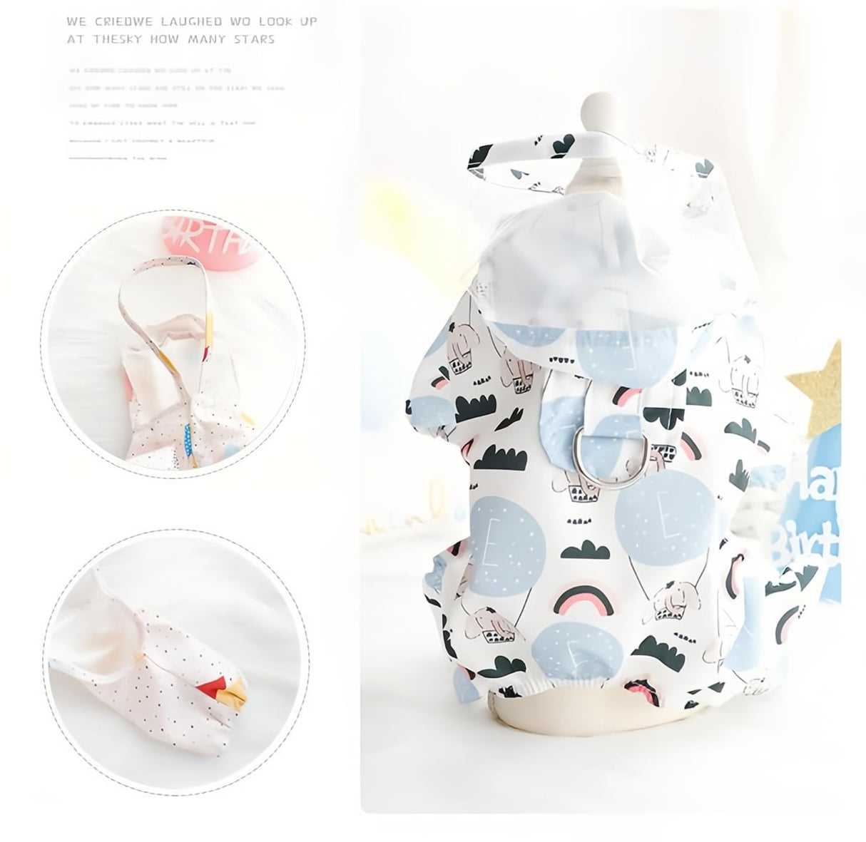 Maigllra Pet Dog Raincoat Pet Waterproof Rain Jacket with Transparent Hood, Cute Elephantst Printing Raincoat for Small Medium and Large Dog