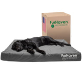 Furhaven Water-Resistant Orthopedic Dog Bed for Large Dogs w/ Removable Washable Cover, For Dogs Up to 125 lbs - Indoor/Outdoor Logo Print Oxford Polycanvas Mattress - Stone Gray, Jumbo Plus/XXL