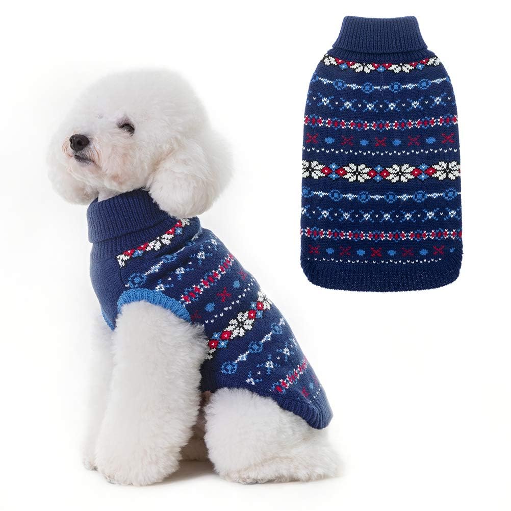 BINGPET Dog Sweater - Christmas Winter Warm Dog Clothes - Turtleneck Sweater for Small Medium Large Dogs - Classic Snowflake Doggy Knitwear Clothes