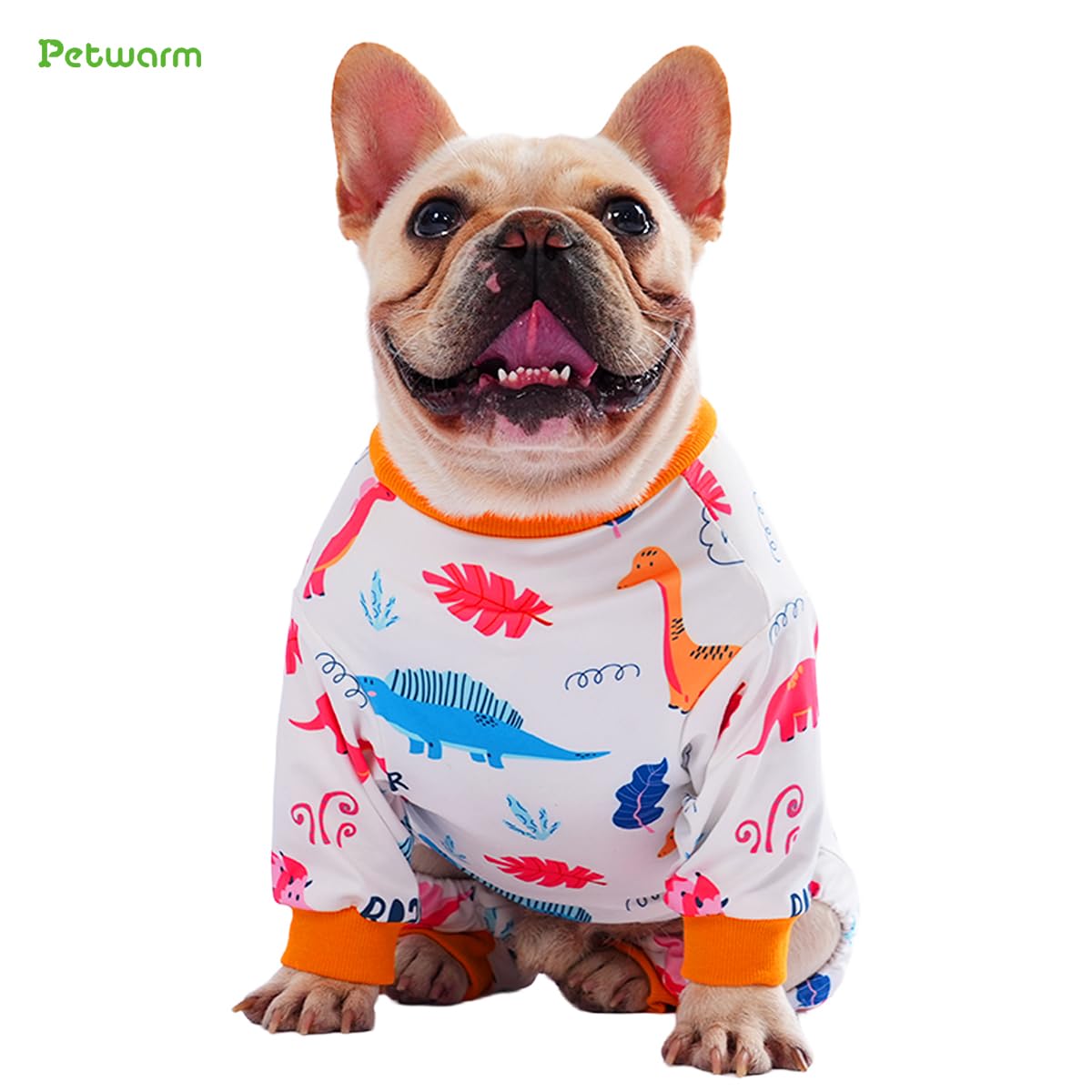PetWarm Dog Pajamas, Dog Dinosaur PJs, All-Season Use for AC Rooms and Warm Days, Travel-Friendly for Road Trips, for Family Photos and Everyday Use, Dinosaur Print, Orange, 2XL