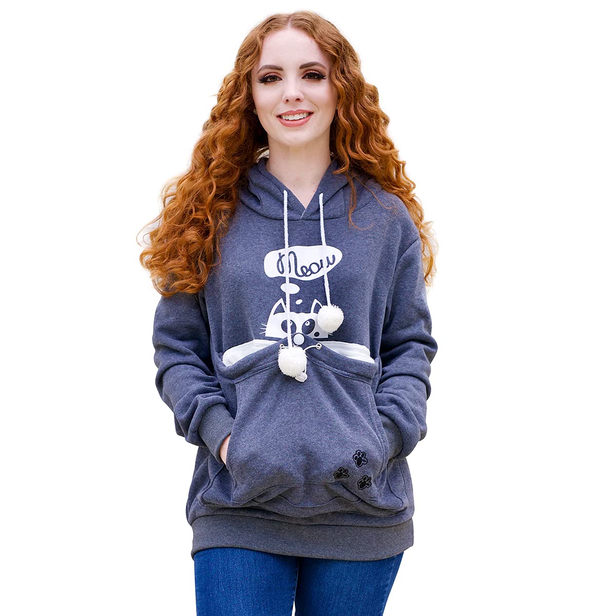ALYC Pet Pouch Hoodie- Dog Cat Holder Carrier Sweatshirt Fleece Big Pouch Pullover for Women (Dark Grey, Medium)