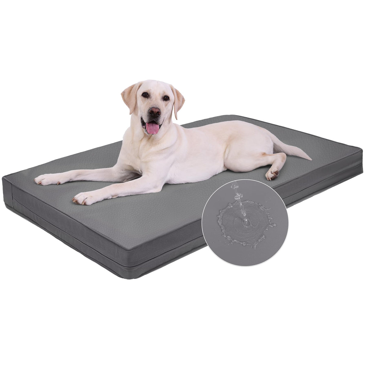 Vonabem Outdoor Waterproof Dog Bed Washable, XL Large Crate Pad 42 inch, Wipeable Leather Pet beds with Removable Cover, Foam Orthopedic Anti-Slip Kennel Pads Reversible, 41"x27" Grey