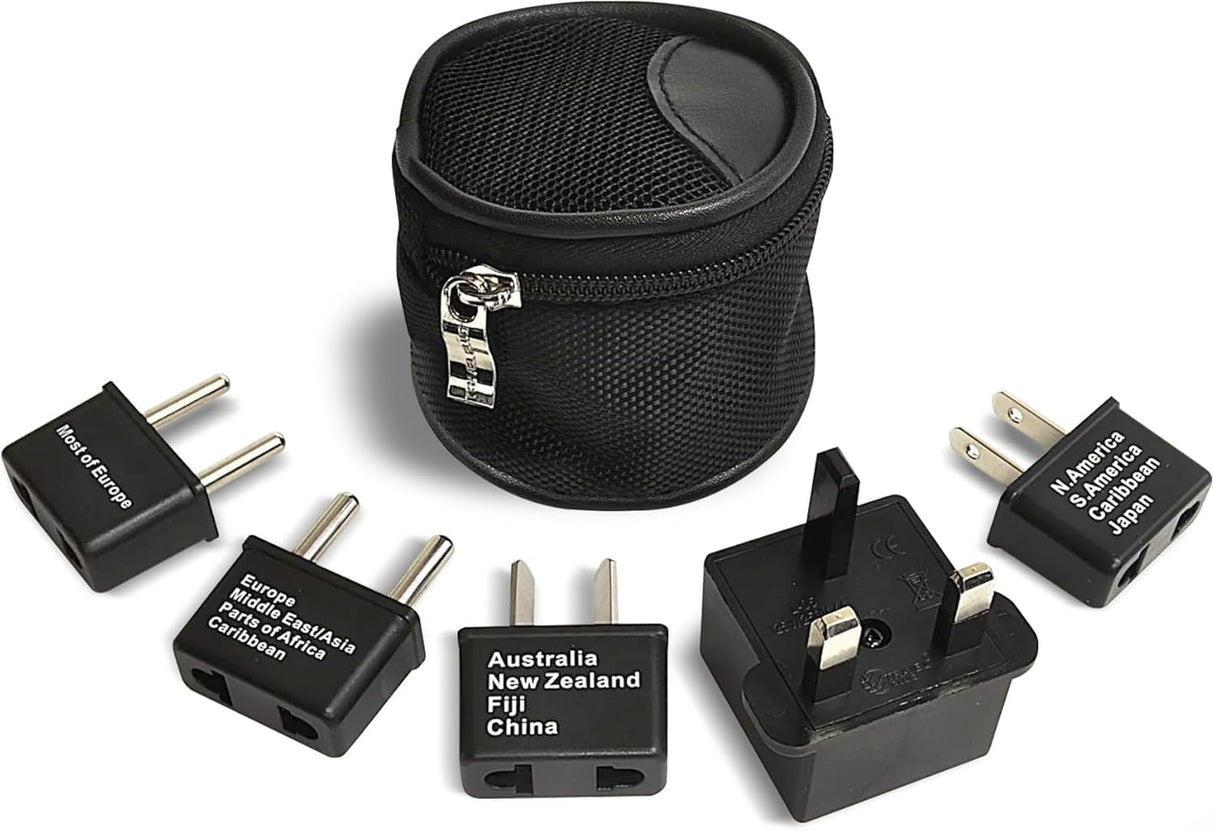 International Worldwide Travel Plug Adapter 5 Piece Set, Great for Cell Phones, Battery Chargers, Laptops to Work in Most Countries