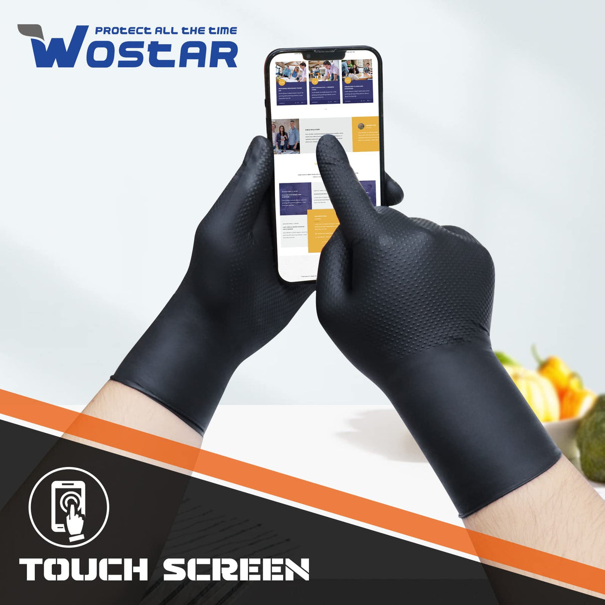 Wostar Black Nitrile Disposable Gloves Medium 8 Mil 100Pcs Latex & Powder-Free Industrial Raised Diamond Texture Black Gloves