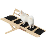HOOBRO Dog Ramp for Bed, 15.7" Width Folding Pet Ramp with Guardrail and Non-Slip Mat, Dog Ramp for Couch, 4-Level Adjustable from 9.8" to 18.9", for Small Dogs, Natural and Black NB48PT03