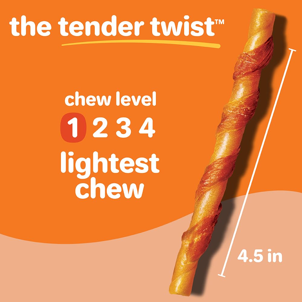 Hartz Oinkies Tender Twists with Real Chicken Breast Rawhide-Free Dog Treats, Highly Digestible Dog Chews, 72 Count