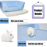 kathson Large Rabbit Litter Box Trainer, Potty Corner Toilet with Drawer Bigger Pet Pan for Adult Hamster, Guinea Pig, Ferret, Galesaur, Bunny and Other Animals (Blue)