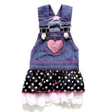 SELMAI Dog Costumes Dress Rompers Denim Jumpsuit for Small Puppies Pet Cats Princess Jean Clothes with Pocket Bib Outfits Pleated Tiered Skirt Polka Dots Heart Sequins for Summer M