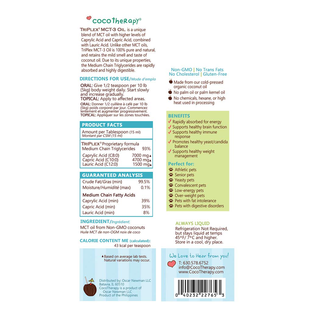 CocoTherapy Triplex MCT-3 Oil, Non-GMO, 100% Pure and Natural, 8 oz.