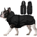 OUOBOB Dog Raincoat for Medium Dogs, Dog Rain Jacket with Adjustable Built-in Harness & Back Zipper, Reflective Strip, Removable Hood, for Rainy Walks, Muddy Roads or After-Bath Outings - Black M