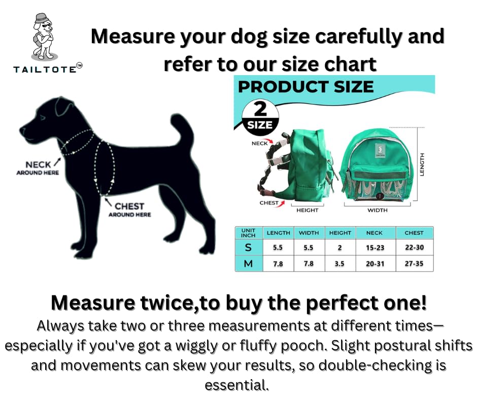 Tailtote Dog Hiking Backpack Harness Lightweight, Adjustable, and Water-Resistant Pet Poopbag Holder for Outdoor Adventures,Puppy School or Everyday Walks (Medium)
