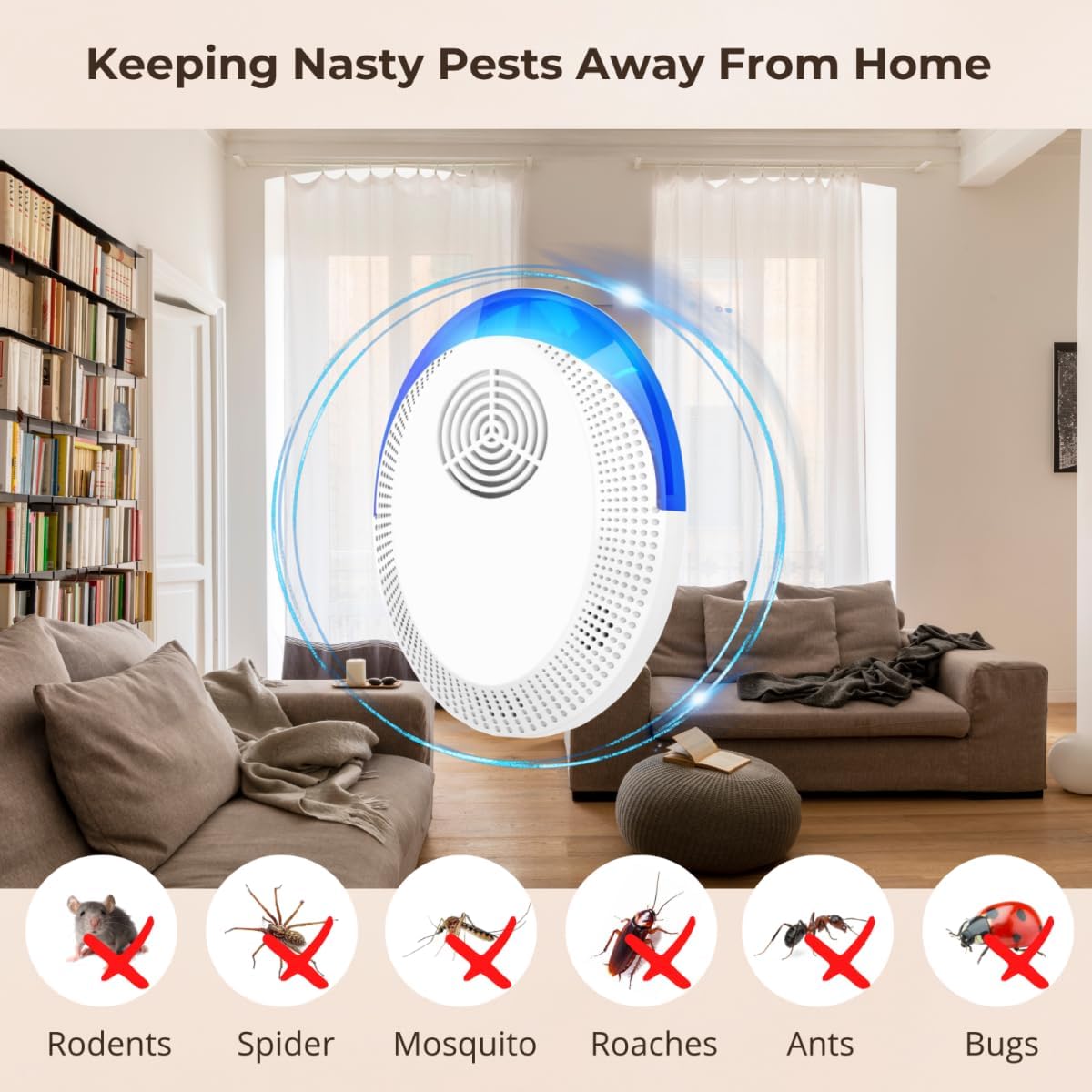 Ultrasonic Pest Repeller 6 Pack Mice Repellent Indoor Rodent Roach Spider Insect Repellent Plug-in Home Attic Garage Basement