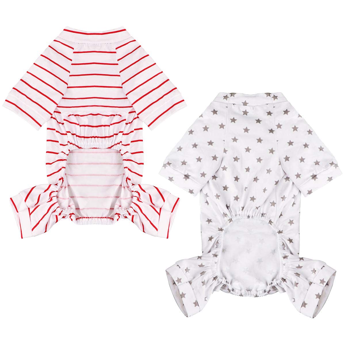 2-Pack Cotton Dog Pajamas Lightweight Dog Onesies for Small Medium Dogs and Cats Puppy Body Suits Cute Baby Dog Jumpsuit I Love My Mommy/Daddy Printed Pet Clothes, Grey Stars/Red Stripes, M