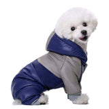 Miaododo Winter Small Medium Dog Coat,Hooded Four-Legged Dog Jacket Cotton-Padded for Puppy Cat Doggie Pets Dog Clothes Apparel Clothing (Navy, L)