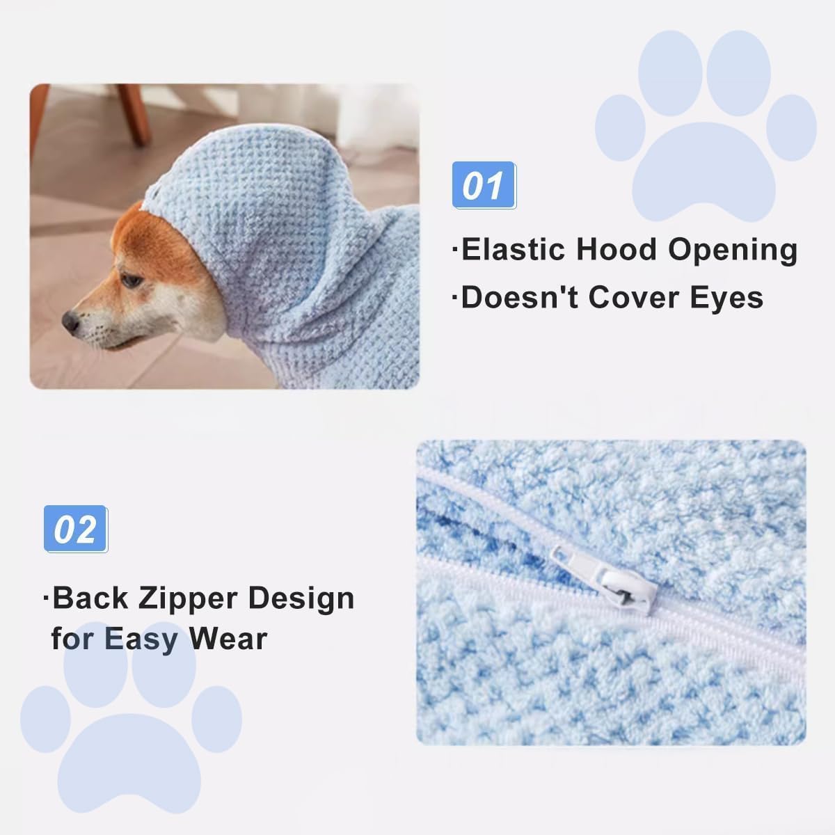 MANON ROSA Dog Bathrobe Towel - Absorbent Microfiber Robe for Small Medium Dogs and Cats - Quick-Drying Pet Drying Towel for After Bath Pool Beach (Medium Fits Pets 8-14lbs Back Length 15.8")