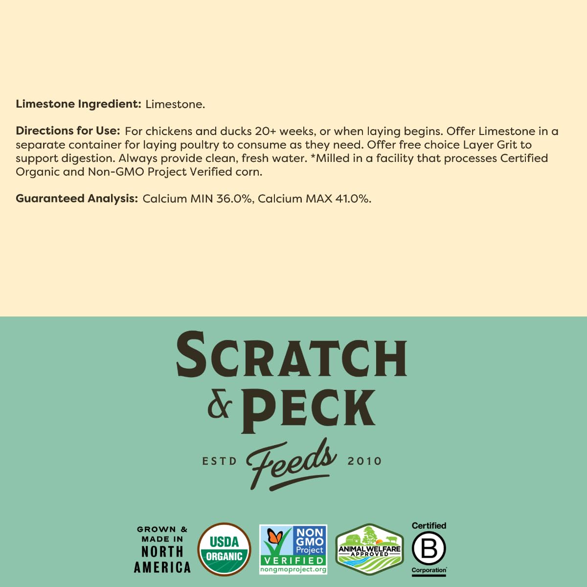 Scratch and Peck Limestone Supplement for Chickens and Ducks - High in Calcium, Made from Pure and Sustainably Sourced Limestone - 8 lbs Bag