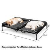 Veehoo Cooling Raised Dog Beds + Waterproof Double Dog Bed Cushion for Two Medium Dogs, Elevated Pet Cot with Removable Bolster Mat, Breathable Mesh, No-Slip Feet, Pets Couch Bed, 59x37.5inches, Black