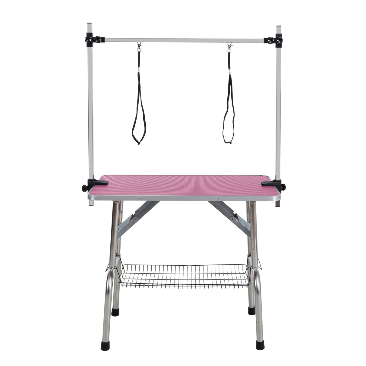 Professional Dog Pet Grooming Table Adjustable Heavy Duty Portable w/Arm & Noose & Mesh Tray (Pink, 42")