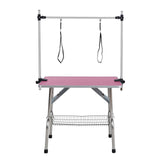 Professional Dog Pet Grooming Table Adjustable Heavy Duty Portable w/Arm & Noose & Mesh Tray (Pink, 42")
