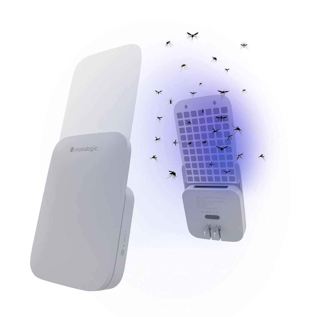 Mosalogic Fly Insect Trap Plug-in Mosquito Killer Indoor Gnat Moth Catcher Fly Tapper with Night Light UV Attractant Catcher for Home Office Grey-1Pack