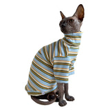 Turtle Neck Vintage Stripes Sphynx Hairless Cat Cotton T-Shirts Pet Clothes Vest Kitten Shirts Sleeveless, Cats & Small Dogs Apparel (Light Blue, S (3.3-5 lbs))