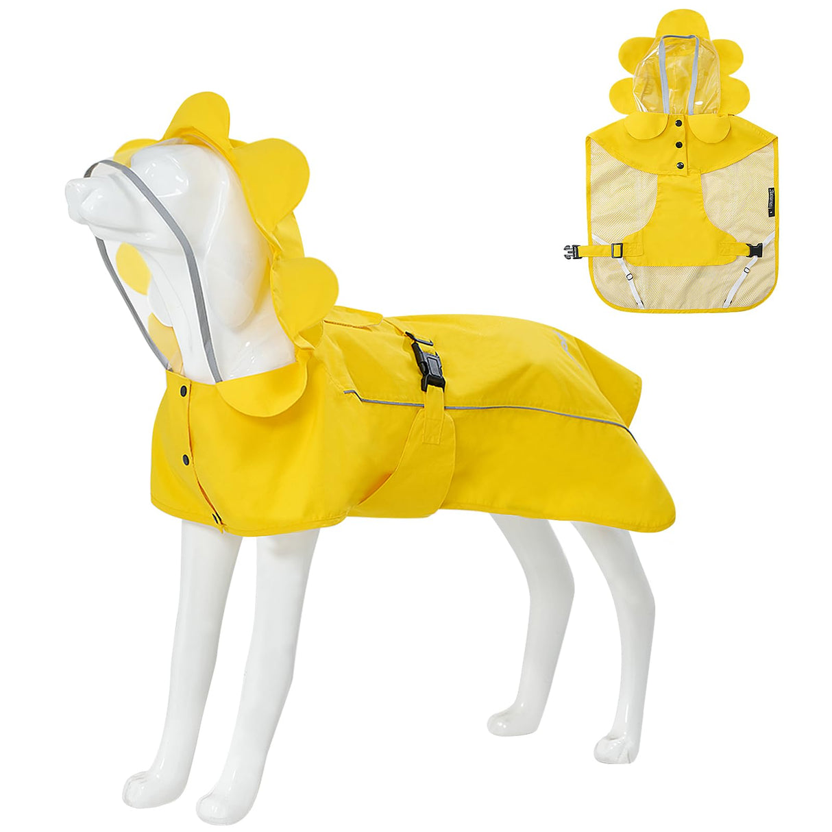 MAMORE Dog Raincoat, Waterproof Adjustable Floral Hooded Pet Poncho Reflective Dog Rain Jacket for Small Medium Large Dogs for Outdoor Walking Hiking (Yellow, Medium)